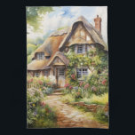 English Cottage Tea Towel<br><div class="desc">A Watercolour English cottage with garden</div>