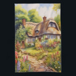 English Cottage Tea Towel<br><div class="desc">A Watercolour English cottage with garden</div>