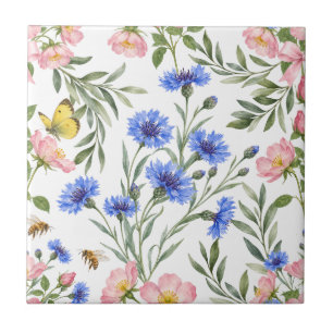 English Cottage Wildflower Botanical Decor Ceramic Tile