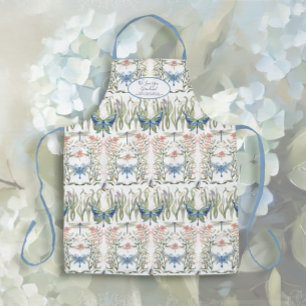 English Country Floral Blue and White Grandmother Apron