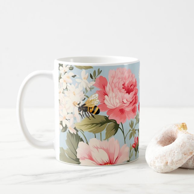 English Countryside Flower Garden  Coffee Mug (With Donut)