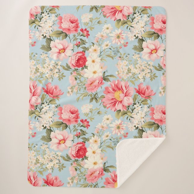 English Countryside Flower Garden  Sherpa Blanket (Front)