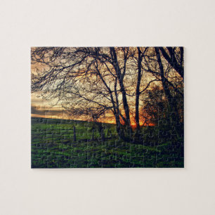 English Countryside Sunset HDR art Jigsaw Puzzle