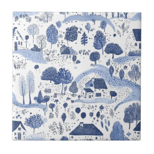English Countryside Toile Pattern Ceramic Tile