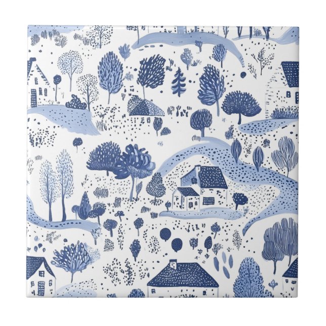 English Countryside Toile Pattern Ceramic Tile (Front)