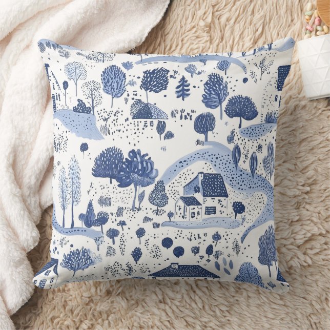English Countryside Toile Pattern Cushion (Blanket)