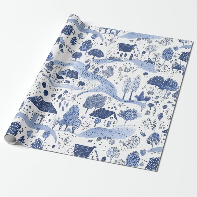 English Countryside Toile Pattern Wrapping Paper (Unrolled)
