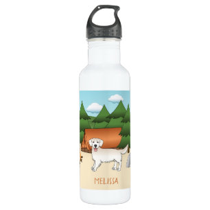 English Cream Golden Retriever Camping In A Forest 710 Ml Water Bottle