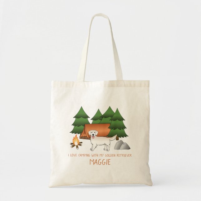 English Cream Golden Retriever Camping In A Forest Tote Bag (Front)