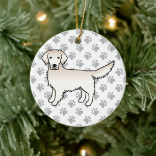 English Cream Golden Retriever Cartoon Dog & Paws Ceramic Ornament