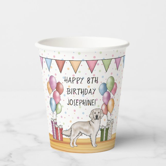 English Cream Golden Retriever Colourful Birthday Paper Cups (Front)