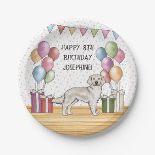 English Cream Golden Retriever Colourful Birthday Paper Plate