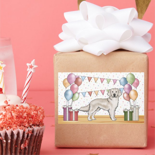 English Cream Golden Retriever Colourful Birthday Rectangular Sticker (Party)