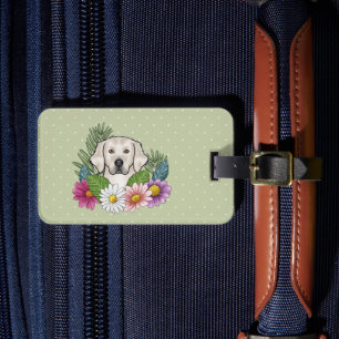 English Cream Golden Retriever Colourful Flowers Luggage Tag