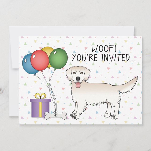 English Cream Golden Retriever Cute Dog - Birthday Invitation (Front)