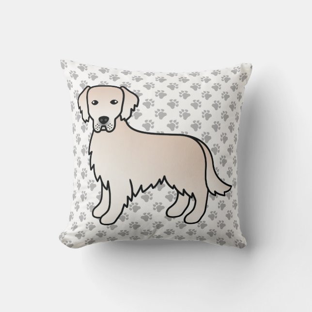English Cream Golden Retriever Cute Dog & Paws Cushion (Front)