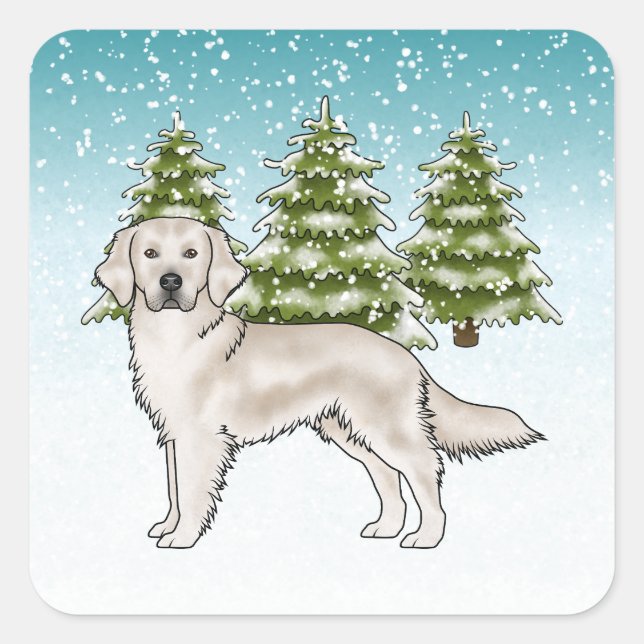 English Cream Golden Retriever Dog Blue Christmas Square Sticker (Front)