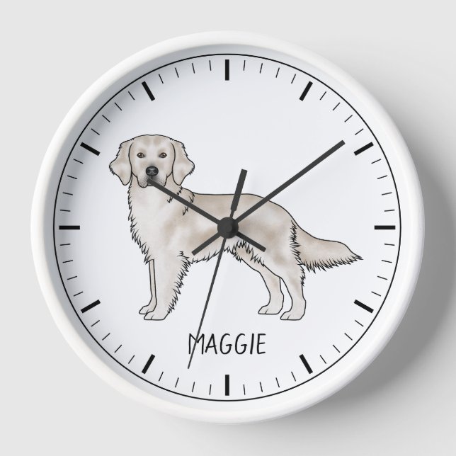 English Cream Golden Retriever Dog Custom Name Clock (Front)