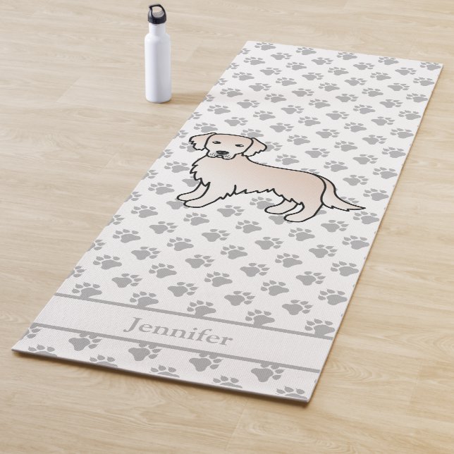 English Cream Golden Retriever Dog & Custom Name Yoga Mat (In Situ)
