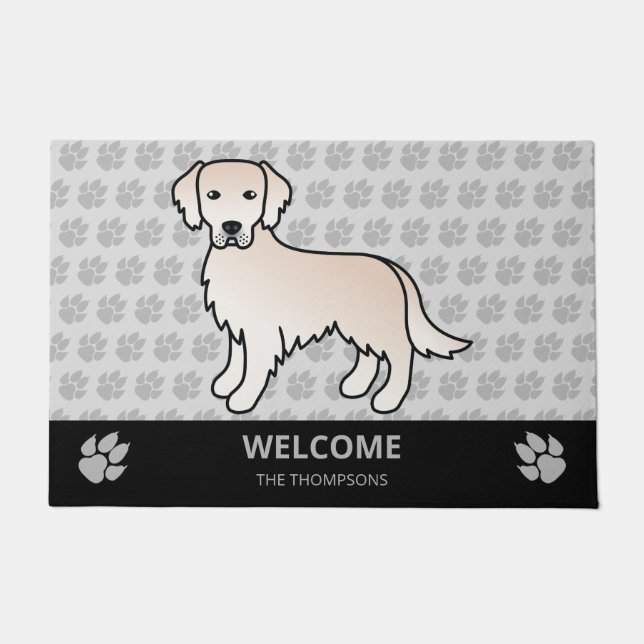 English Cream Golden Retriever Dog & Custom Text Doormat (Front)