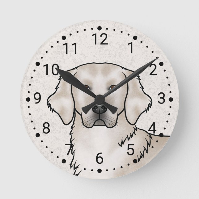 English Cream Golden Retriever Dog Head Portrait Round Clock (Front)