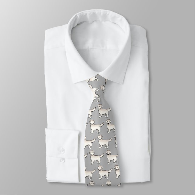 English Cream Golden Retriever Dog Pattern On Grey Tie (Tied)