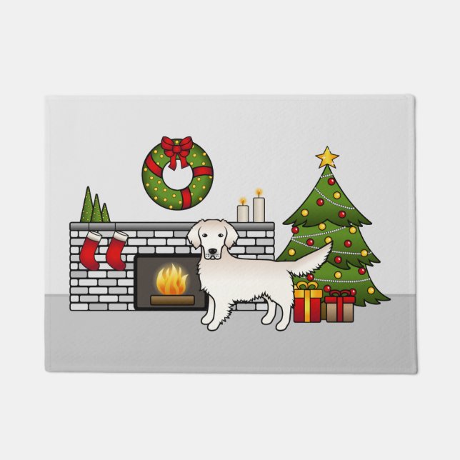 English Cream Golden Retriever In A Festive Room Doormat (Front)