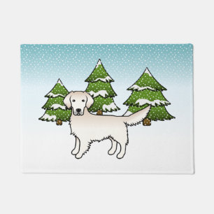 English Cream Golden Retriever In Winter & Trees Doormat