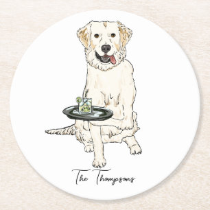 English Cream Golden Retriever Wedding Round Paper Coaster