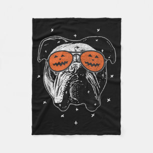 English Dog Wearing Pumpkin Sungles _ Halloween Fleece Blanket