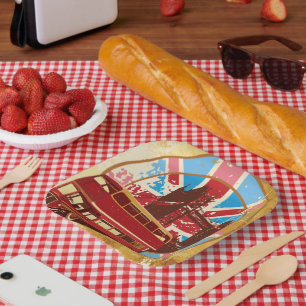 English Double Decker Bus Paper Plate