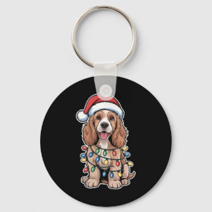 English Er Spaniel Wrapped In Christmas Lights Key Ring