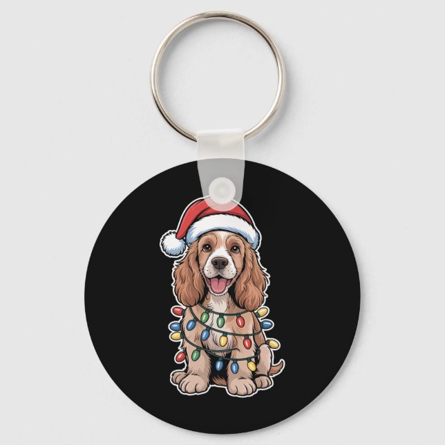 English Er Spaniel Wrapped In Christmas Lights  Key Ring (Front)