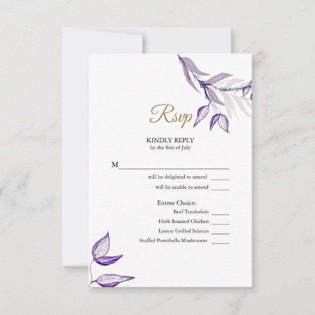 English - Español Purple Foliage Follaje Púrpura RSVP Card (Front)