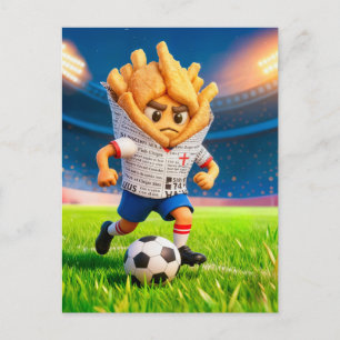 English fish and chips soccer player character postcard