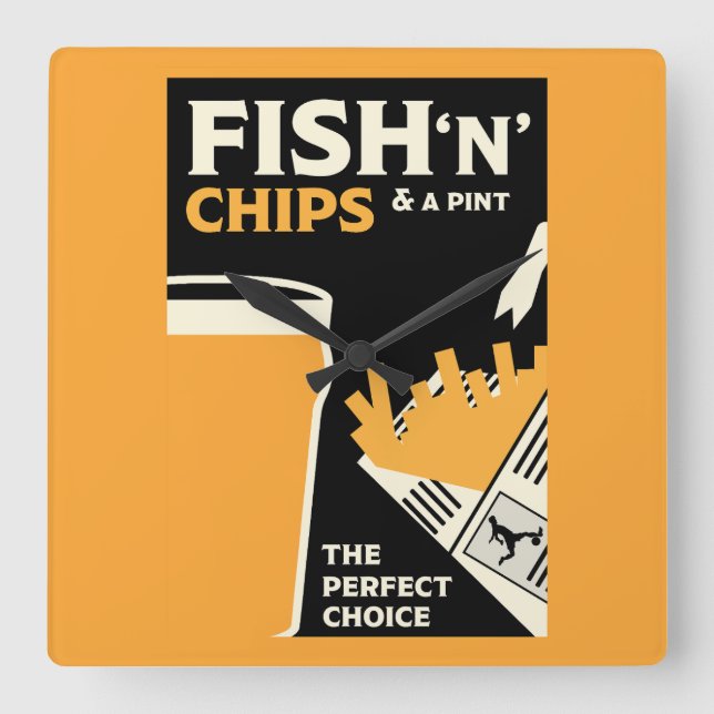 English Fish And Chips       Square Wall Clock (Front)