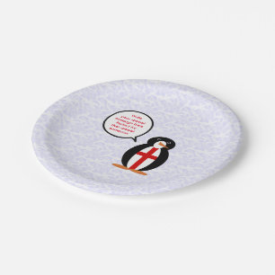English Flag Holiday Ms. Penguin Talking Paper Plate