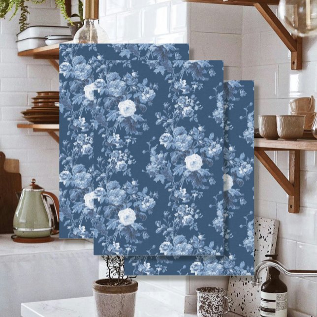 English Floral Toile Navy Blue White LG Decoupage Tissue Paper (Creator Uploaded)