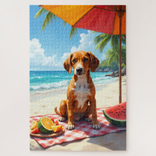 English Foxhound Beach Relax Scene Jigsaw Puzzle