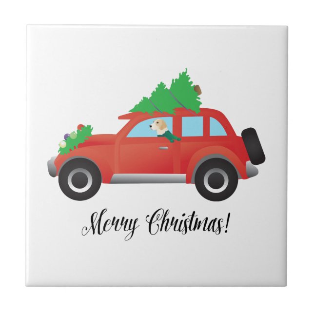 English Foxhound Dog Driving a Car -Christmas Tree Ceramic Tile (Front)