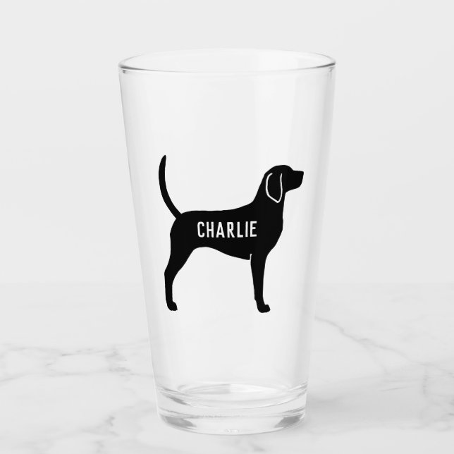 English Foxhound Dog Silhouette Personalised Glass (Front)
