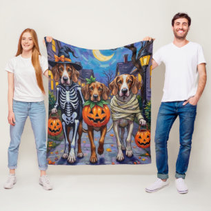 English Foxhound Dogs Trick-or-Treating Halloween Fleece Blanket