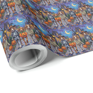 English Foxhound Dogs Trick-or-Treating Halloween  Wrapping Paper