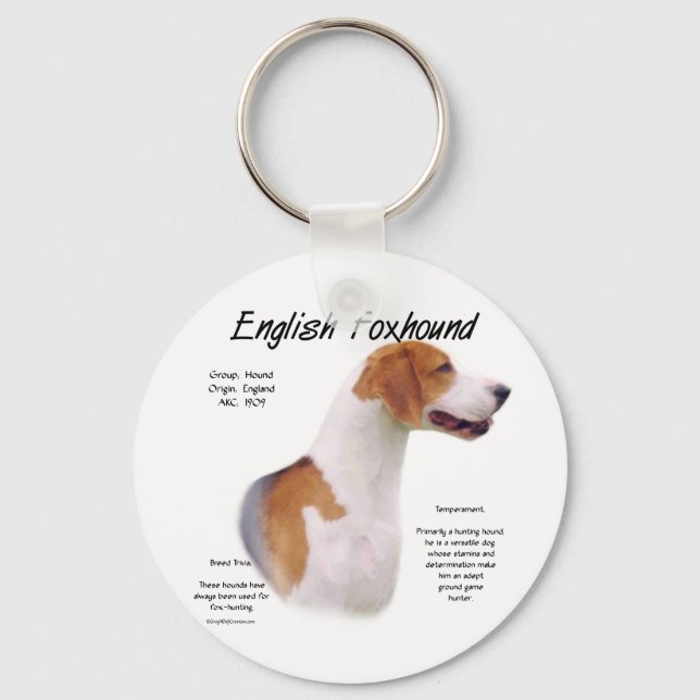 English Foxhound History Design Key Ring (Front)