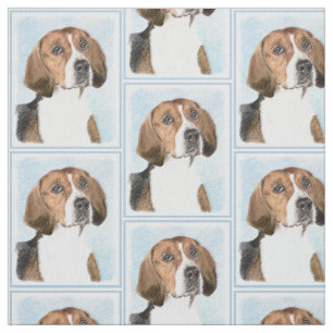 English Foxhound Painting - Cute Original Dog Art Fabric
