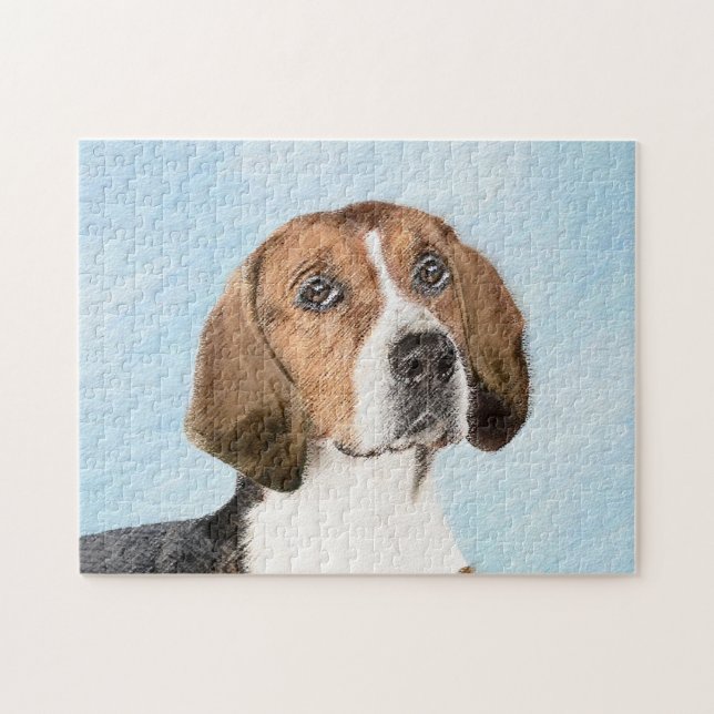 English Foxhound Painting - Cute Original Dog Art Jigsaw Puzzle (Horizontal)