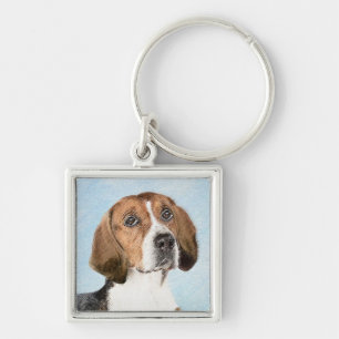 English Foxhound Painting - Cute Original Dog Art Key Ring