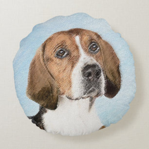 English Foxhound Painting - Cute Original Dog Art Round Cushion