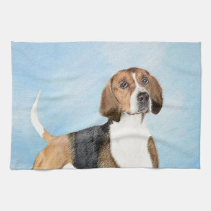 English Foxhound Painting - Cute Original Dog Art Tea Towel