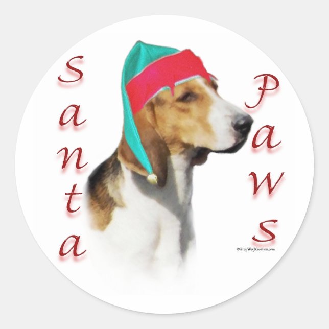 English Foxhound Santa Paws Classic Round Sticker (Front)